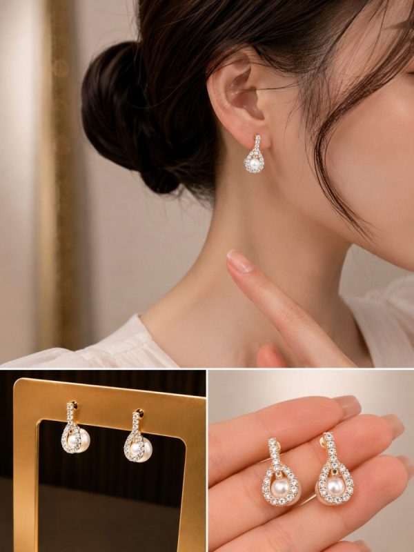 Bông tai ngọc trai giọt sương đính đá, ảnh sản phẩm tại Trang Sức Anh Mạnh