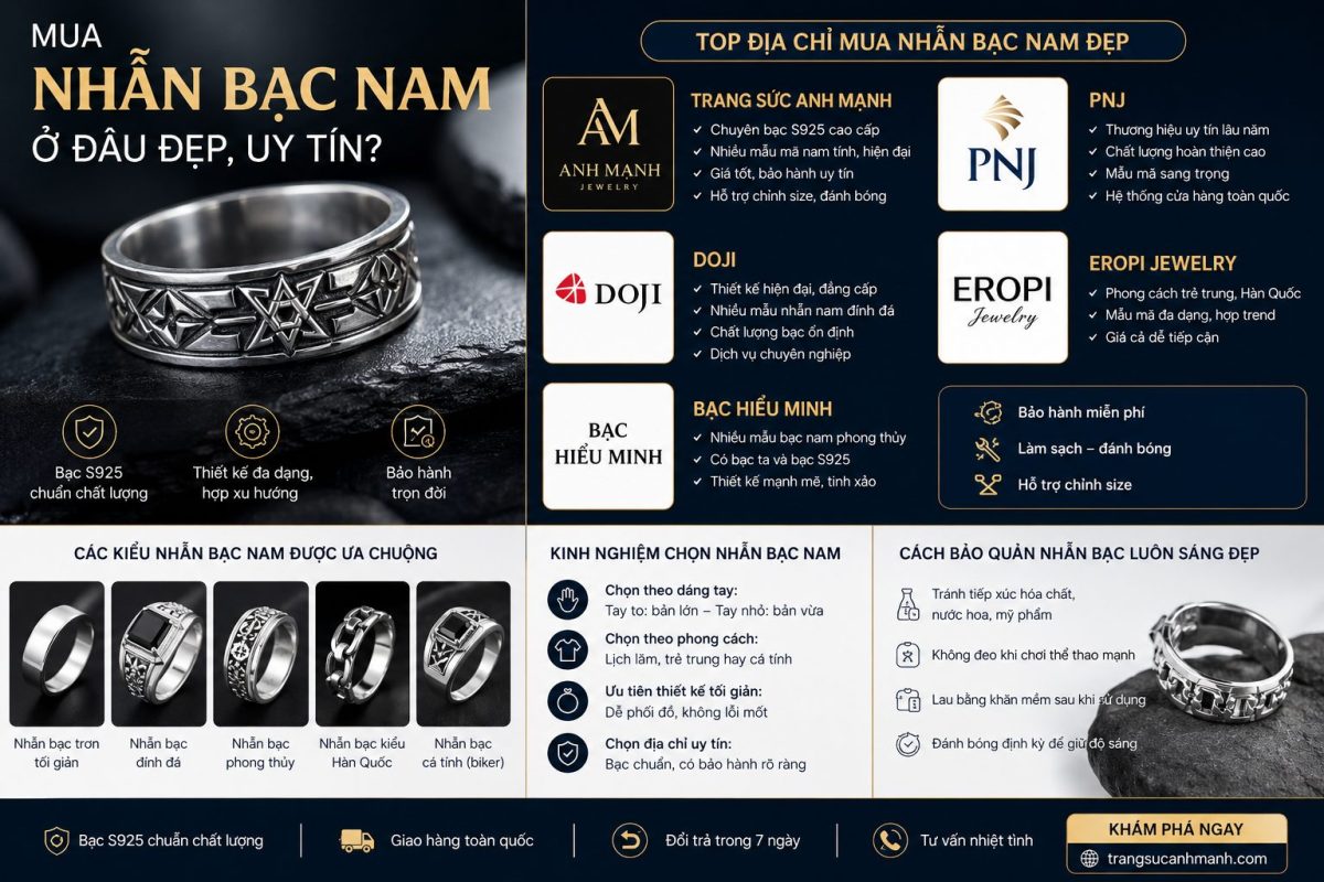 Mua nhẫn bạc nam ở đâu đẹp