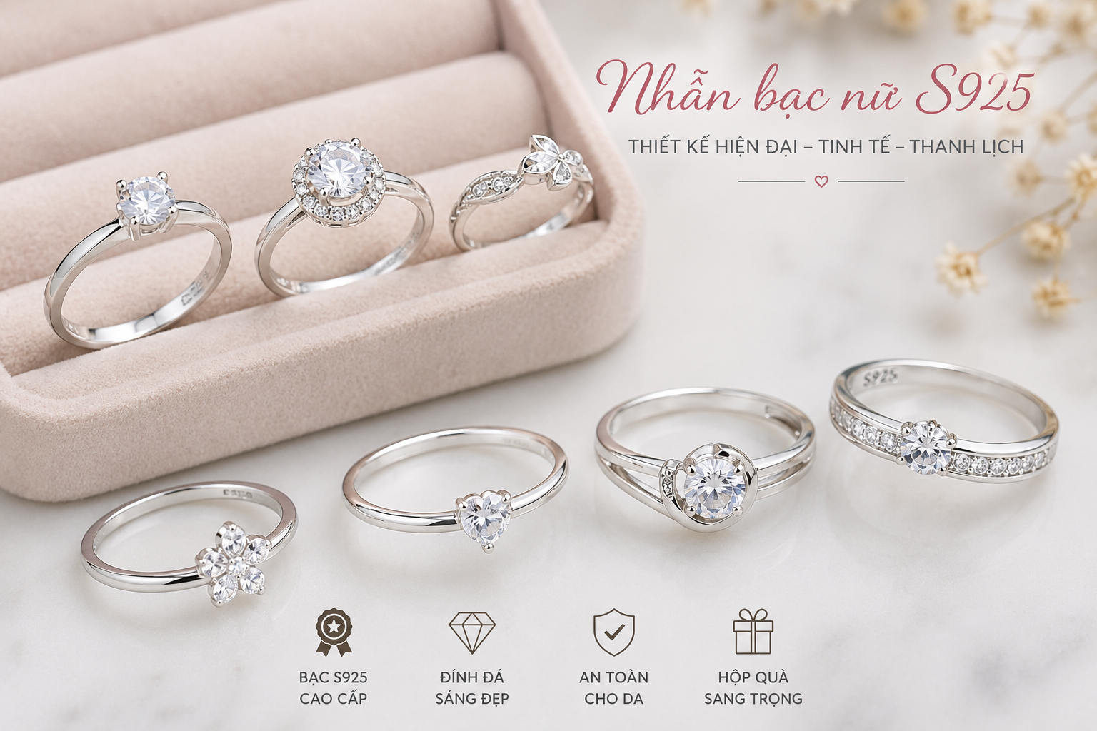 Nhẫn bạc nữ S tại Trang Sức Anh Mạnh