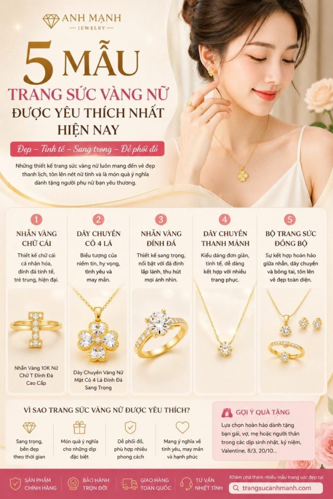 5 Mẫu Trang Sức Vàng Nữ Được Yêu Thích Nhất Hiện Nay
