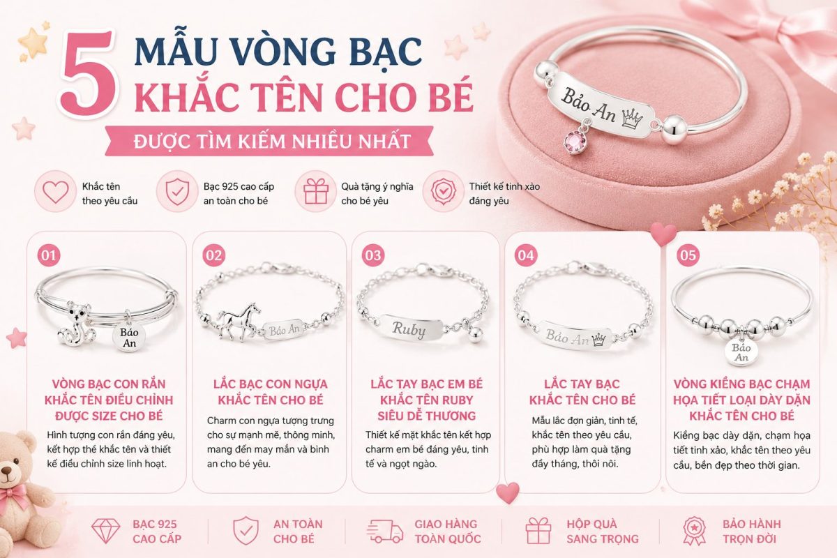 5 mẫu vòng bạc khắc tên cho bé được tìm kiếm nhiều nhất