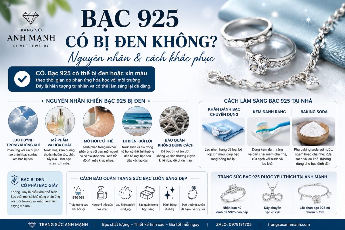 Bạc 925 Có Bị Đen Không? Nguyên Nhân Và Cách Khắc Phục Hiệu Quả