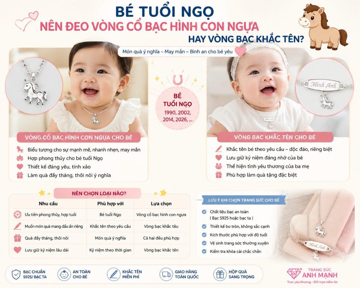 Bé Tuổi Ngọ Nên Đeo Vòng Cổ Bạc Hình Con Ngựa Hay Vòng Bạc Khắc Tên?