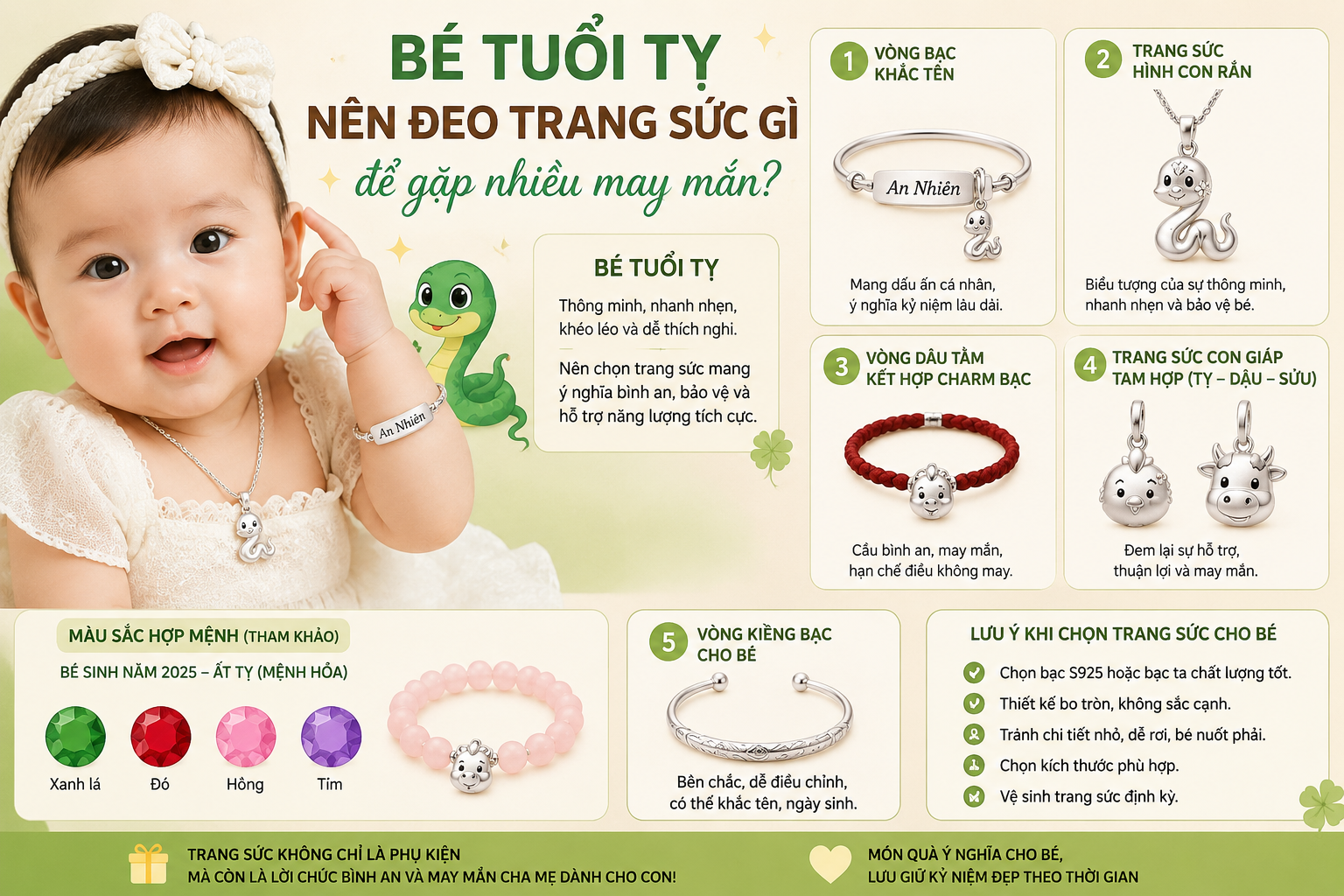 Bé tuổi Tỵ nên đeo trang sức gì để gặp nhiều may mắn