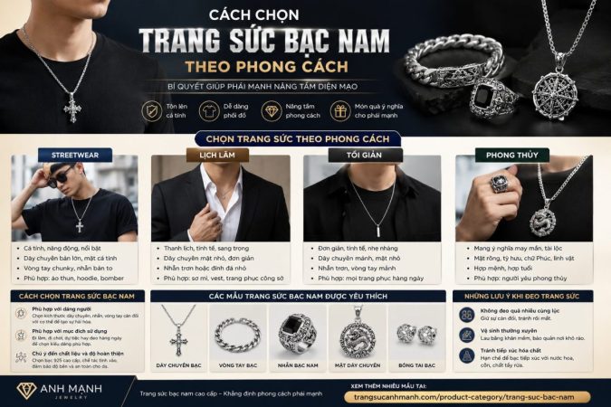 Cách Chọn Trang Sức Bạc Nam Theo Phong Cách – Hướng Dẫn Chọn Nhẫn, Dây Chuyền Và Lắc Tay Phù Hợp