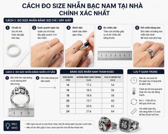 Cách Đo Size Nhẫn Bạc Nam Tại Nhà Chính Xác Nhất