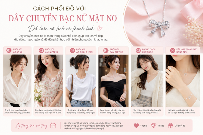 Cách Phối Đồ Với Dây Chuyền Bạc Nữ Mặt Nơ
