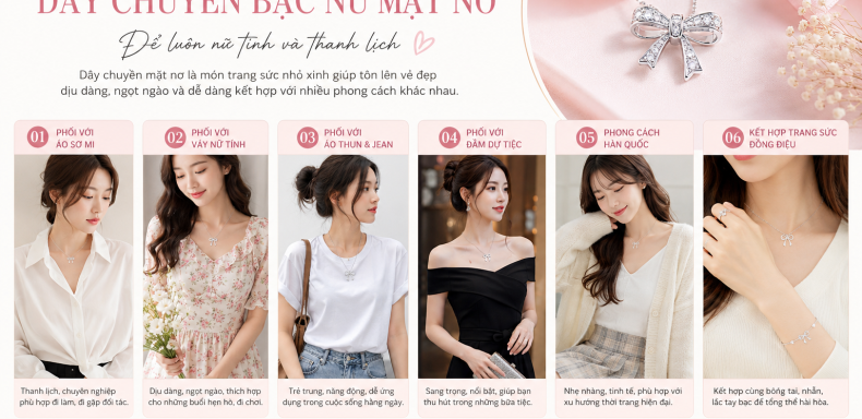Cách Phối Đồ Với Dây Chuyền Bạc Nữ Mặt Nơ