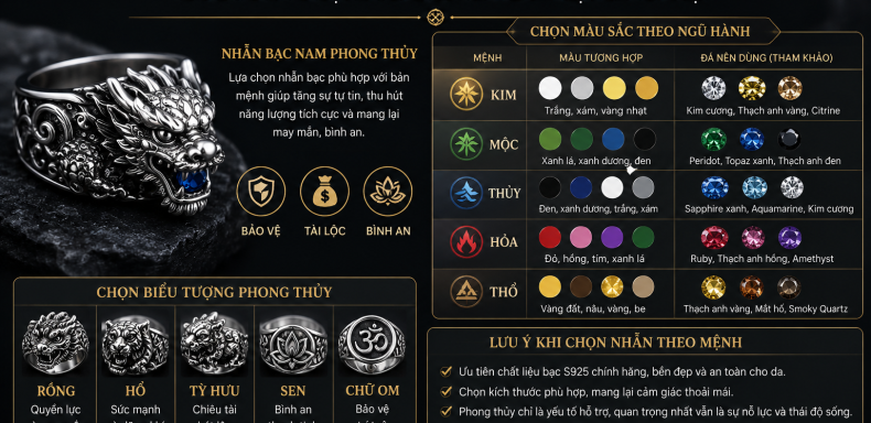 Cách chọn nhẫn bạc nam theo mệnh
