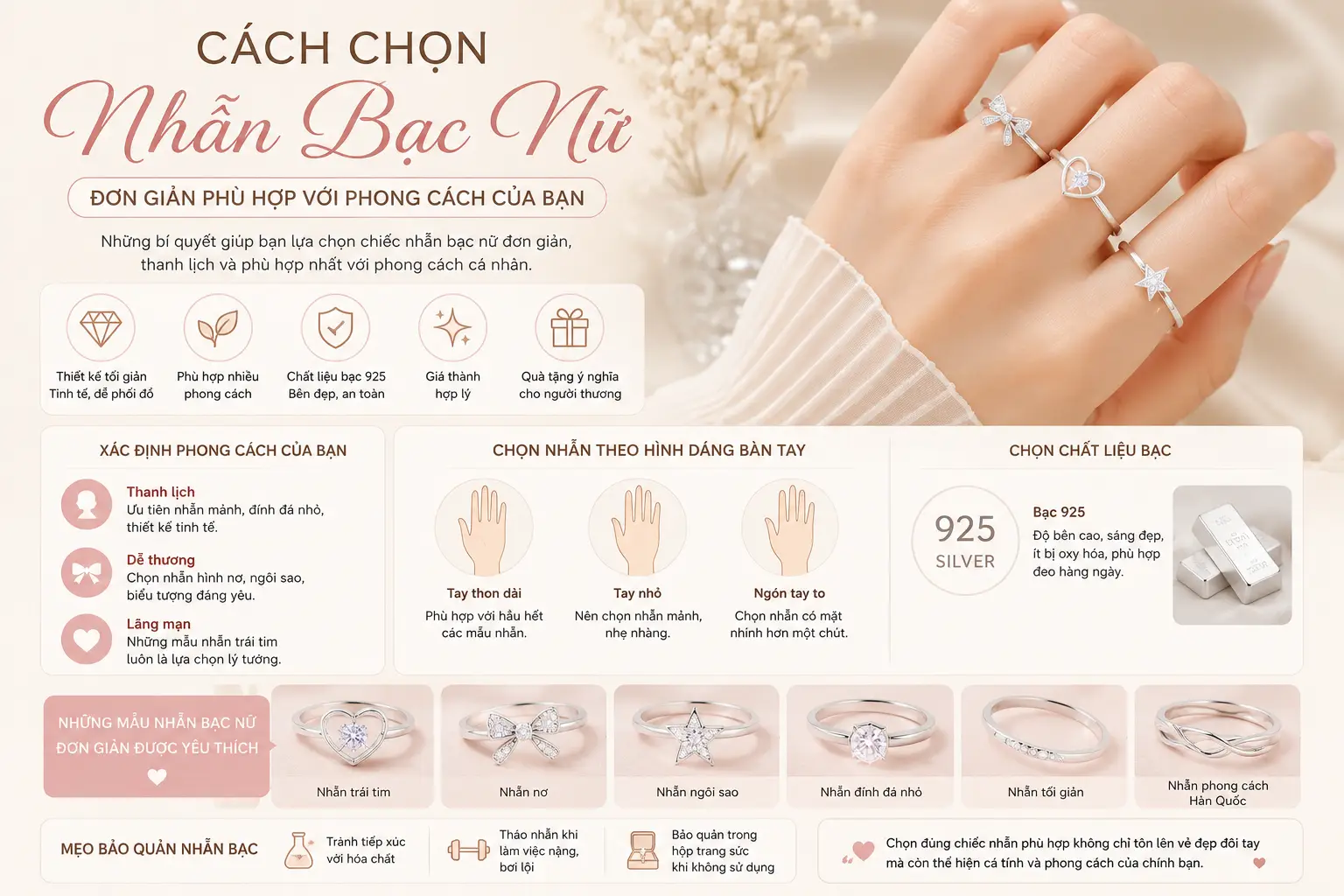 Cách chọn nhẫn bạc nữ đơn giản phù hợp với phong cách của bạn