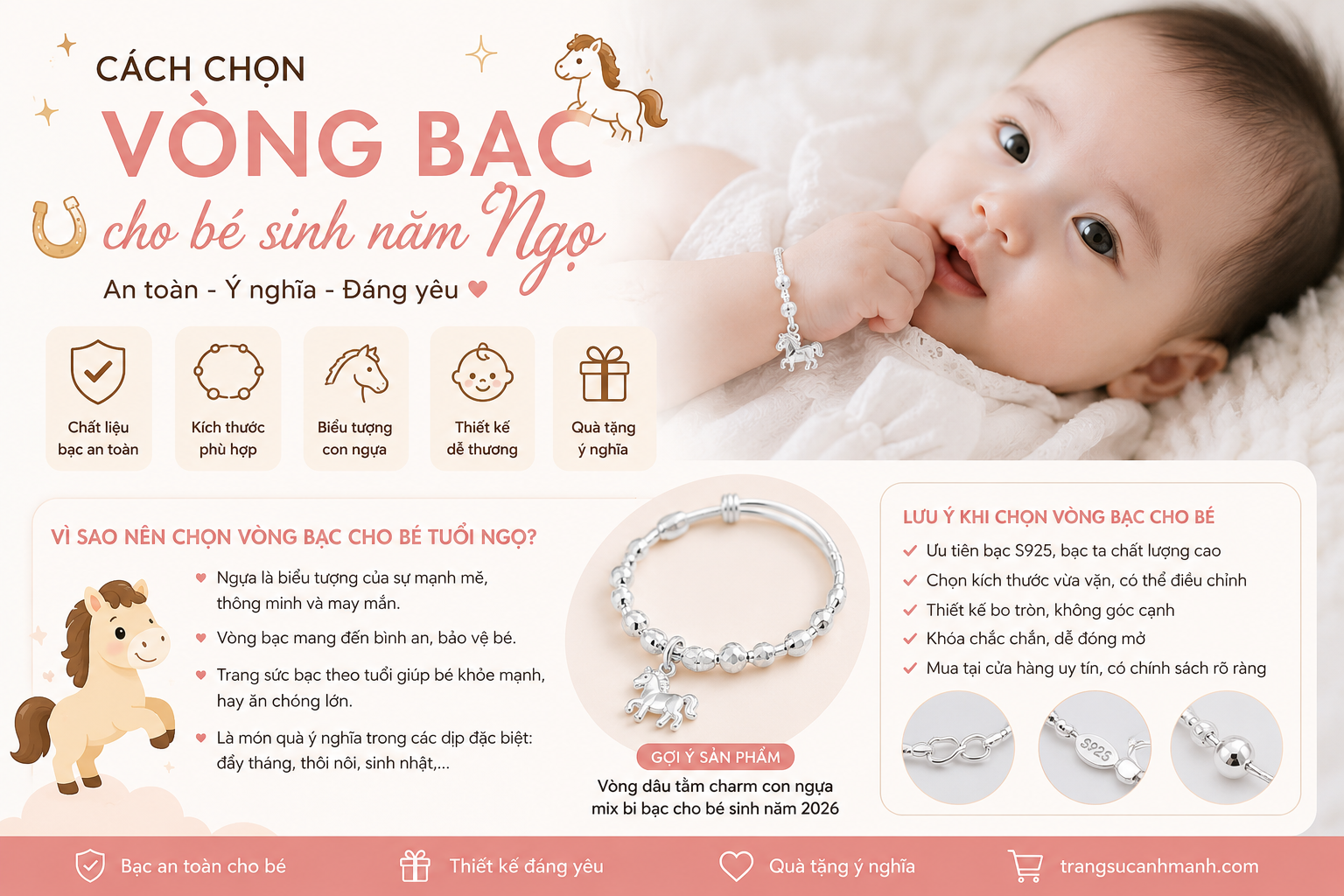 Cách chọn vòng bạc cho bé sinh năm Ngọ