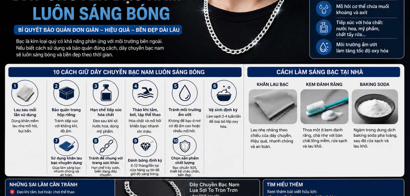 Cách giữ dây chuyền bạc nam luôn sáng bóng