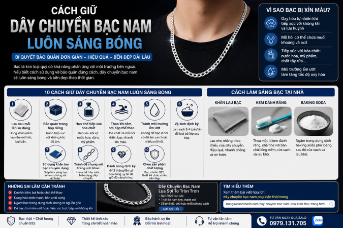Cách giữ dây chuyền bạc nam luôn sáng bóng