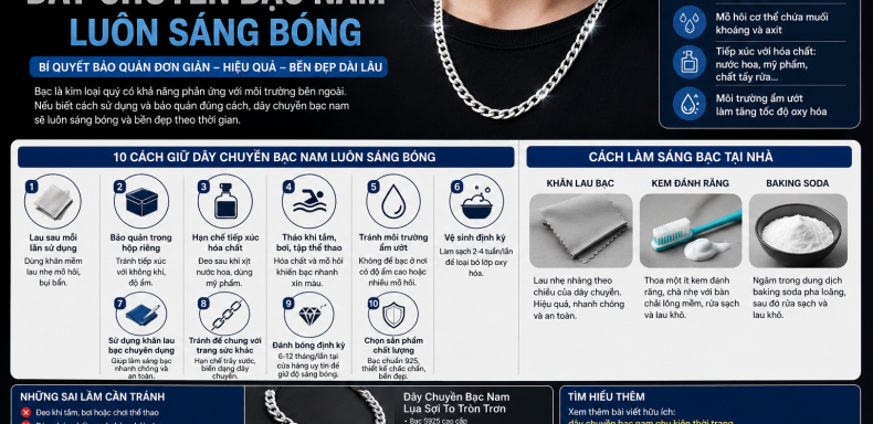 Cách giữ dây chuyền bạc nam luôn sáng bóng