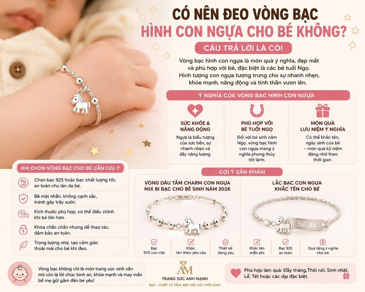 Ảnh minh họa các kiểu vòng bạc họa tiết con ngựa dành làm quà lưu niệm cho bé