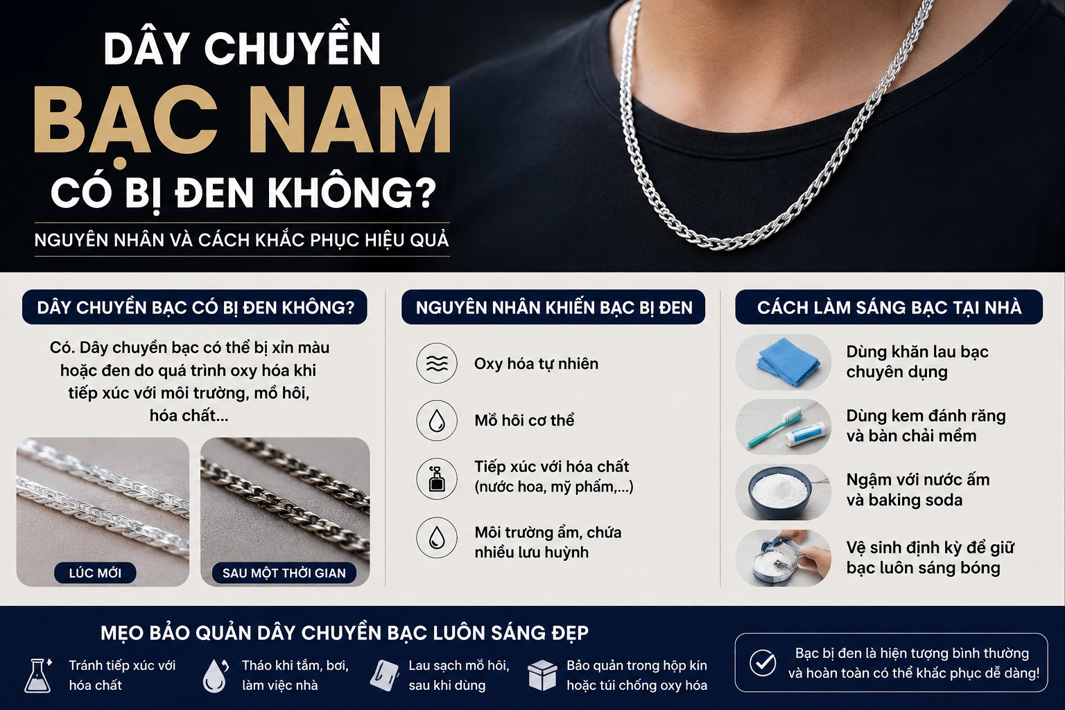 Dây Chuyền Bạc Nam Có Bị Đen Không?
