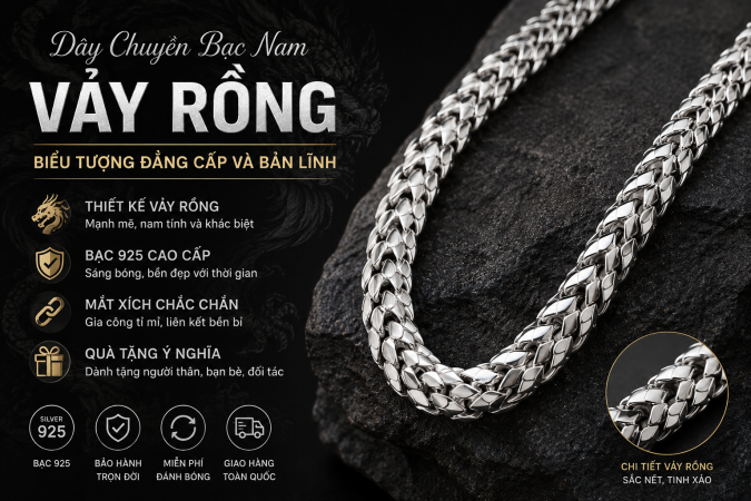 Phối dây chuyền bạc nam vảy rồng: 7 cách đeo hợp áo và dáng người