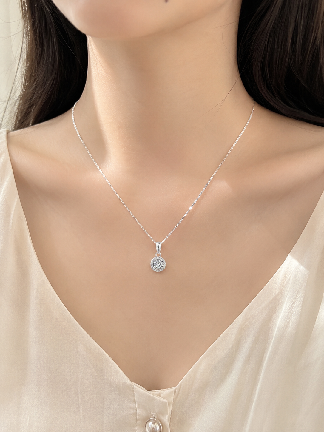Dây Chuyền Bạc Nữ Đá Tròn