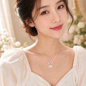 Dây Chuyền Bạc Nữ Mặt Nơ Đính Đá Thanh Lịch Cho Nàng