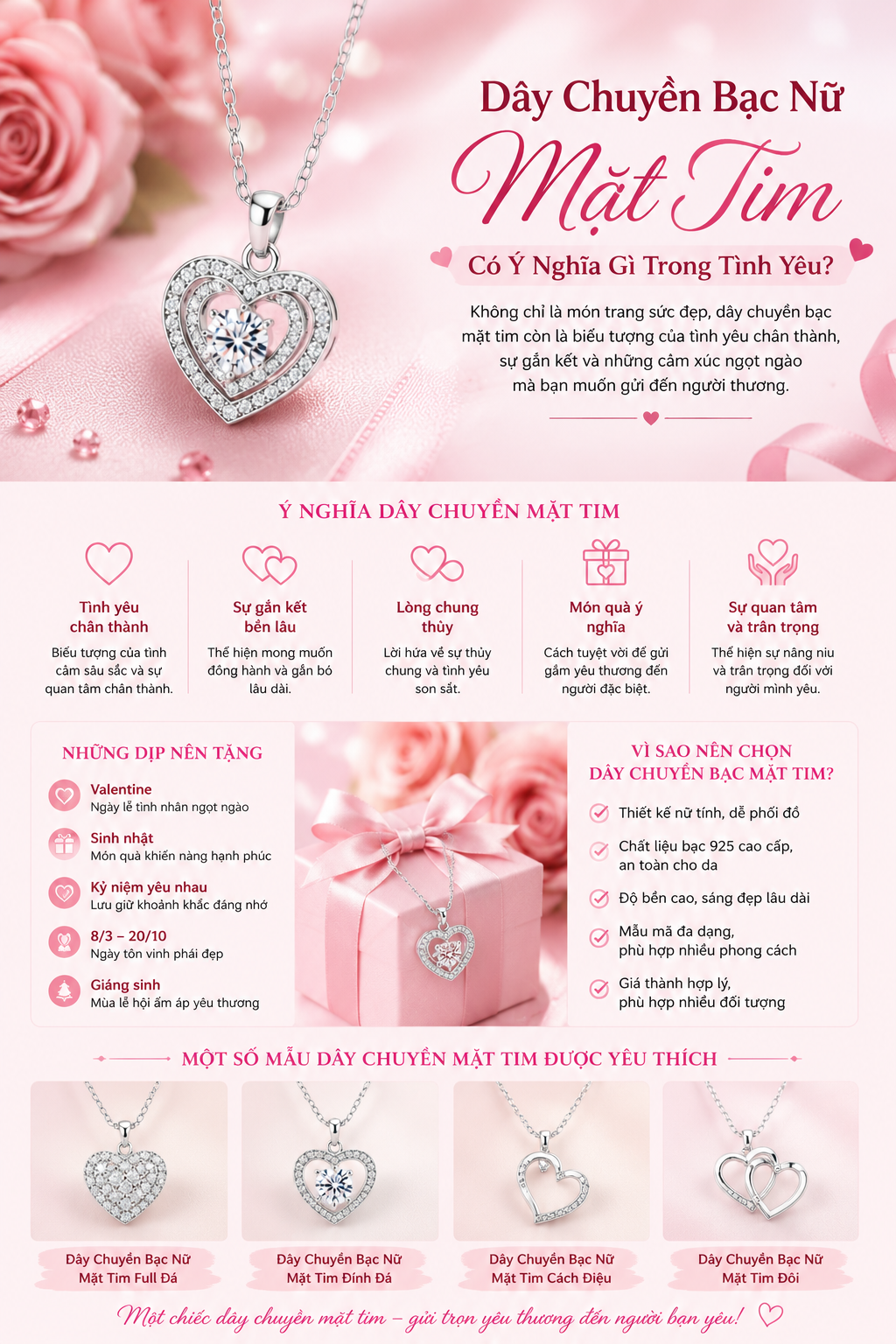 Dây Chuyền Bạc Nữ Mặt Tim Có Ý Nghĩa Gì Trong Tình Yêu?