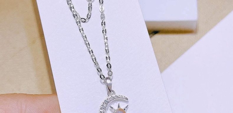 Dây Chuyền Bạc Nữ Mặt Trăng Ngôi Sao Đính Đá Opal Lung Linh