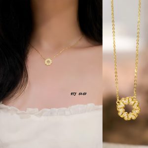 Dây Chuyền Vàng Nữ Hoa May Mắn Đính Đá Sang Trọng