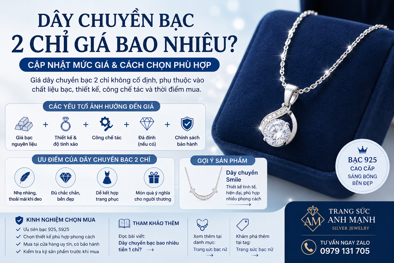Dây chuyền bạc 2 chỉ giá bao nhiêu