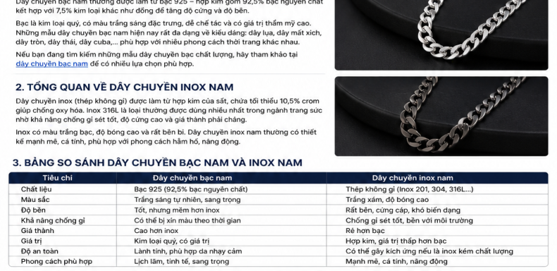 Dây chuyền bạc nam và dây chuyền inox khác nhau thế nào