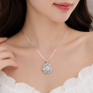 Dây chuyền hộp hình hoa bạc ý