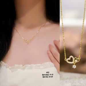 Dây chuyền vàng nữ đính đá hình đôi trái tim lồng nhau