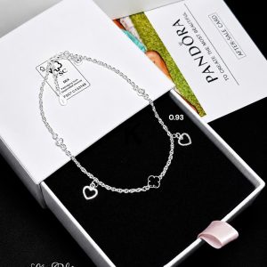 Lắc Chân Bạc Nữ Charm Trái Tim Và Cỏ Lá Thanh Lịch