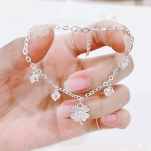Lắc Tay Bạc Nữ Charm Cỏ Lá