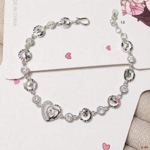 Lắc Tay Bạc Nữ Trái Tim Đính Đá Sang Trọng
