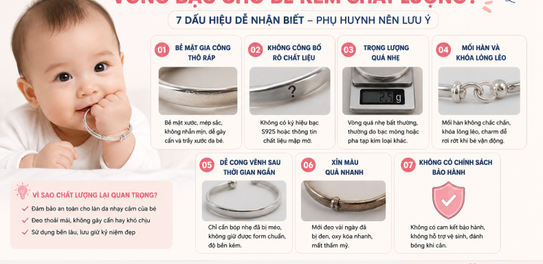 Làm sao nhận biết vòng bạc cho bé kém chất lượng