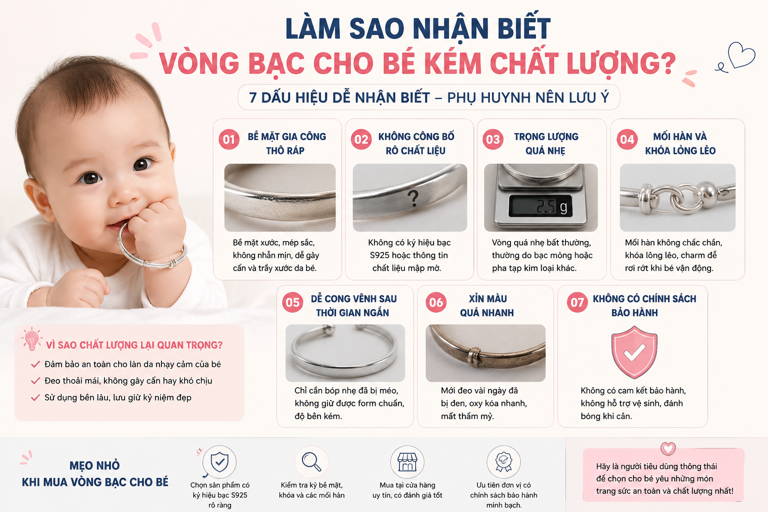 Làm sao nhận biết vòng bạc cho bé kém chất lượng