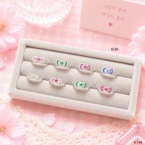 Nhẫn Bạc Bé Gái Hình Nơ Đá Màu