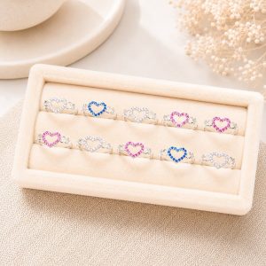 Nhẫn Bạc Bé Gái Trái Tim Đính Đá Nhiều Màu Dễ Thương