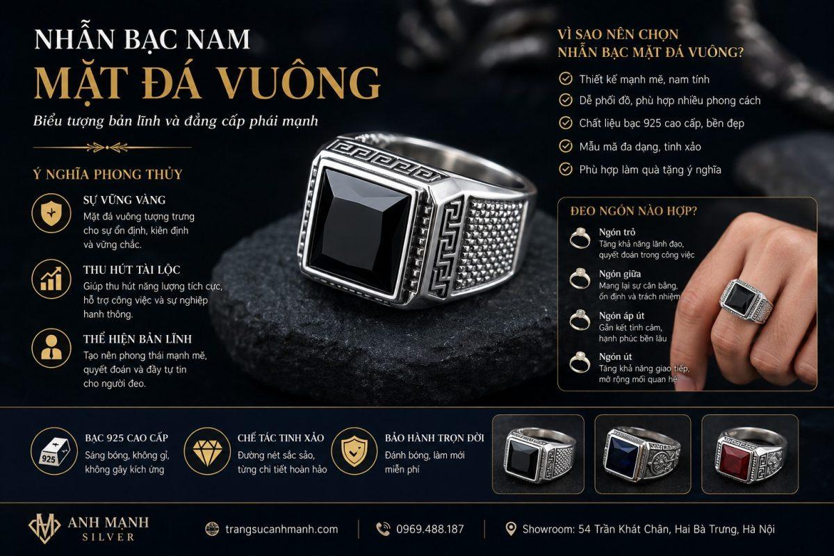 Nhẫn Bạc Nam Mặt Đá Vuông Có Ý Nghĩa Gì?