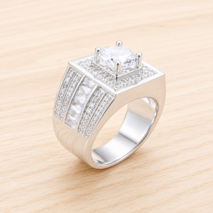 Nhẫn bạc nam đính đá trắng sang trọng