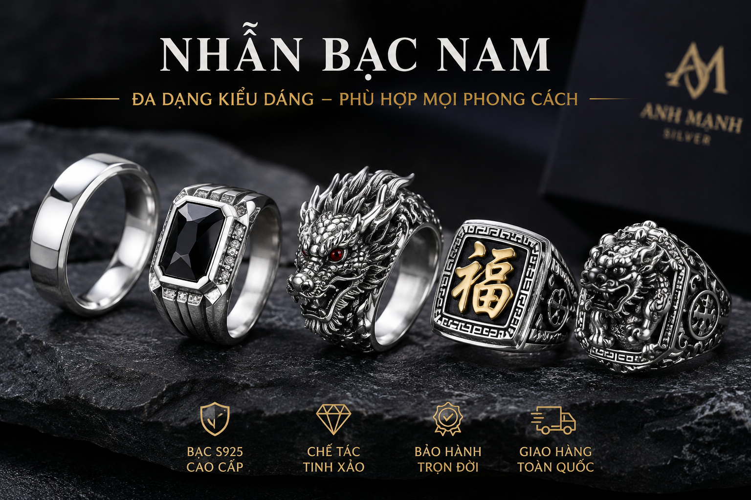 Nhẫn bạc nam giá bao nhiêu theo từng kiểu dáng