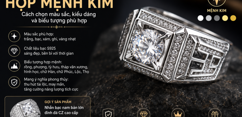 Nhẫn bạc nam hợp mệnh kim