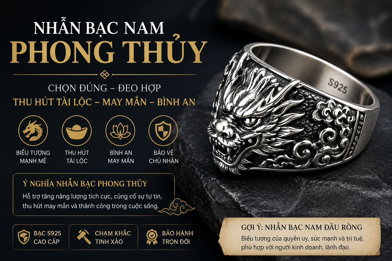 Nhẫn bạc nam phong thủy – Cách chọn theo ý nghĩa, tài lộc và phong cách