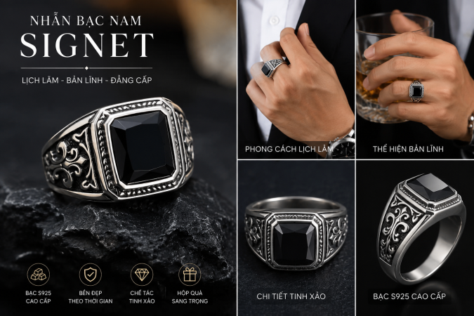 Nhẫn bạc nam Signet – Biểu tượng của phong cách lịch lãm và bản lĩnh