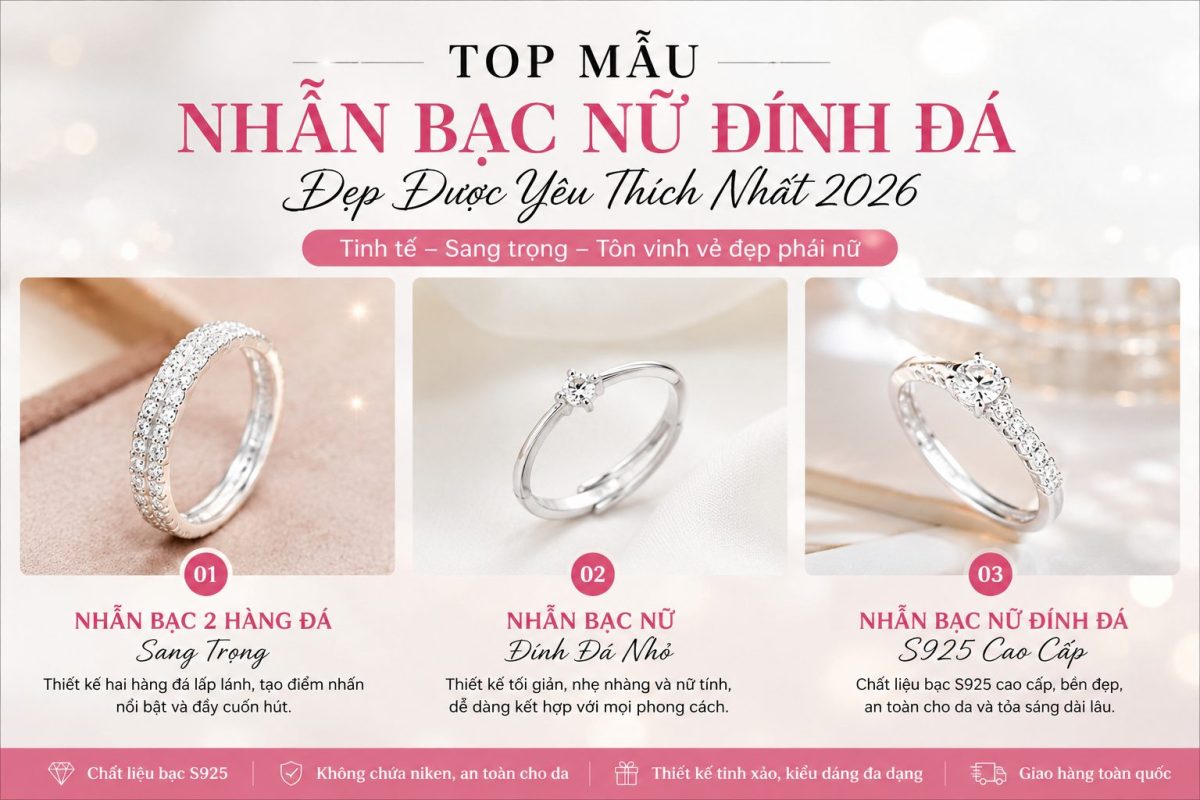 Nhẫn bạc nữ đính đá – Xu hướng trang sức nổi bật năm 2026