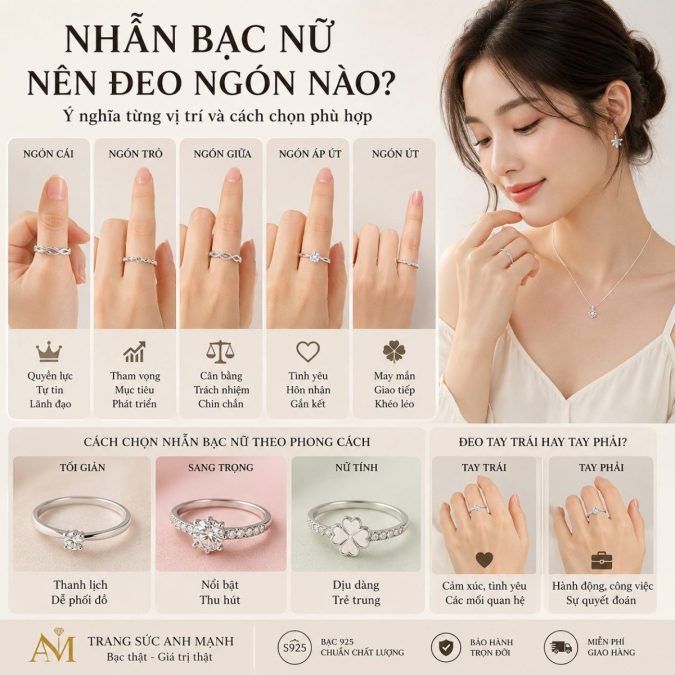 Nhẫn bạc nữ nên đeo ngón nào