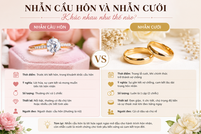 Nhẫn Cầu Hôn Và Nhẫn Cưới Khác Nhau Như Thế Nào?