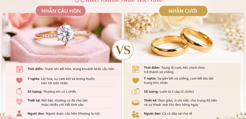 Nhẫn cầu hôn và nhẫn cưới khác nhau như thế nào