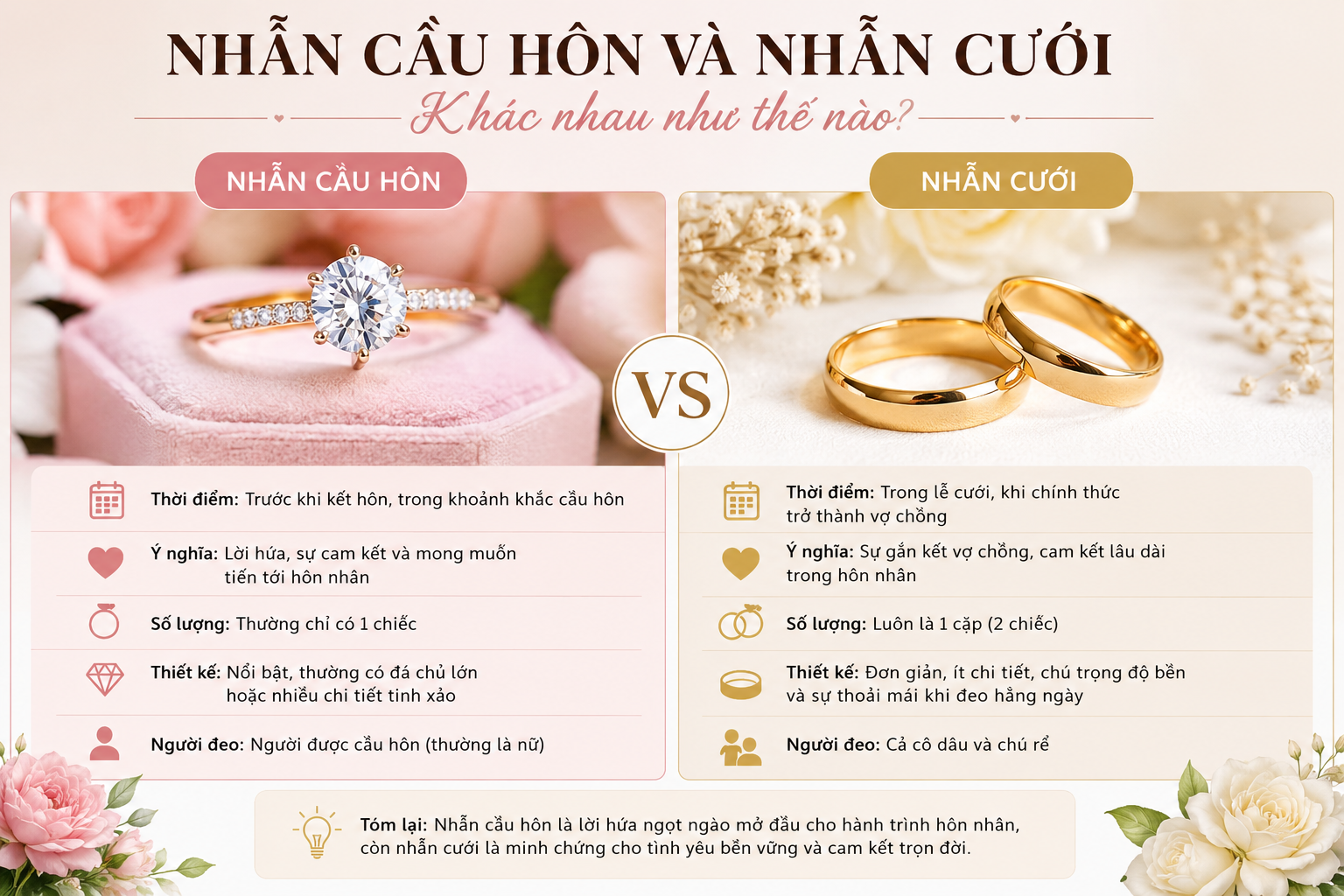 Nhẫn Cầu Hôn Và Nhẫn Cưới Khác Nhau Như Thế Nào?