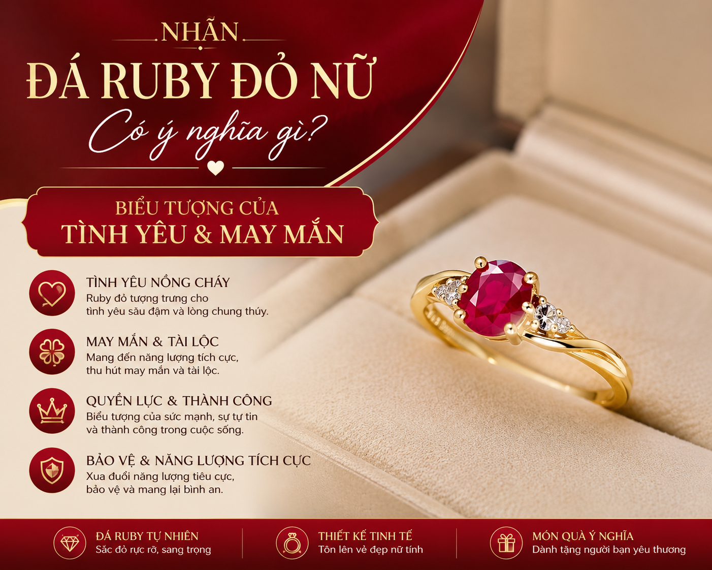 Nhẫn đá Ruby đỏ nữ có ý nghĩa gì?