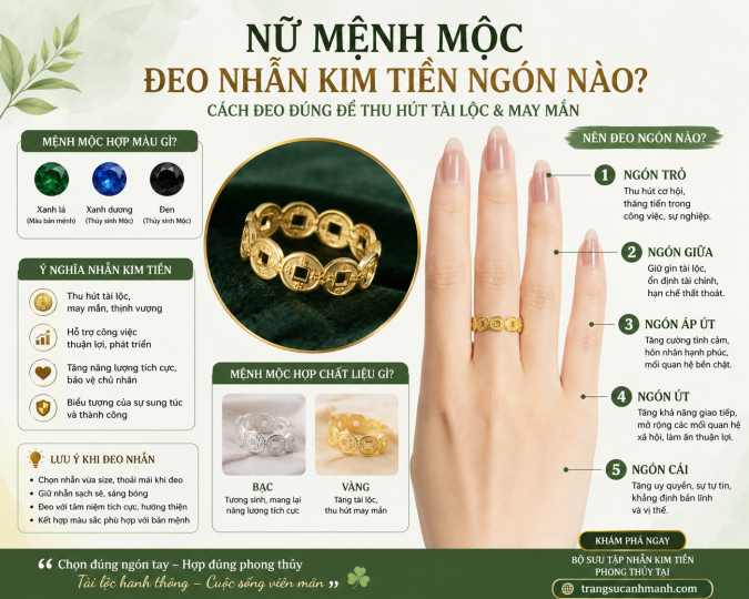 Nữ mệnh mộc đeo nhẫn kim tiền ngón nào